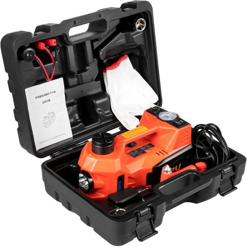 12V DC 5T Automatic Car Jack Electric Car Repair Tool Kit Car Electric Jack, Electric Hydraulic Floor Jack with Safety Hammer, Battery Clamp