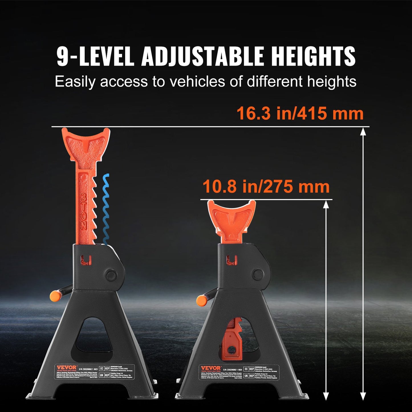 Jack Stands, 3 Ton (6,000 lbs) Capacity Car Jack Stands, 10.8-16.3 inch Adjustable Height, for lifting SUV, Pickup Truck, Car and UTV/ATV, Red, 1 Pair