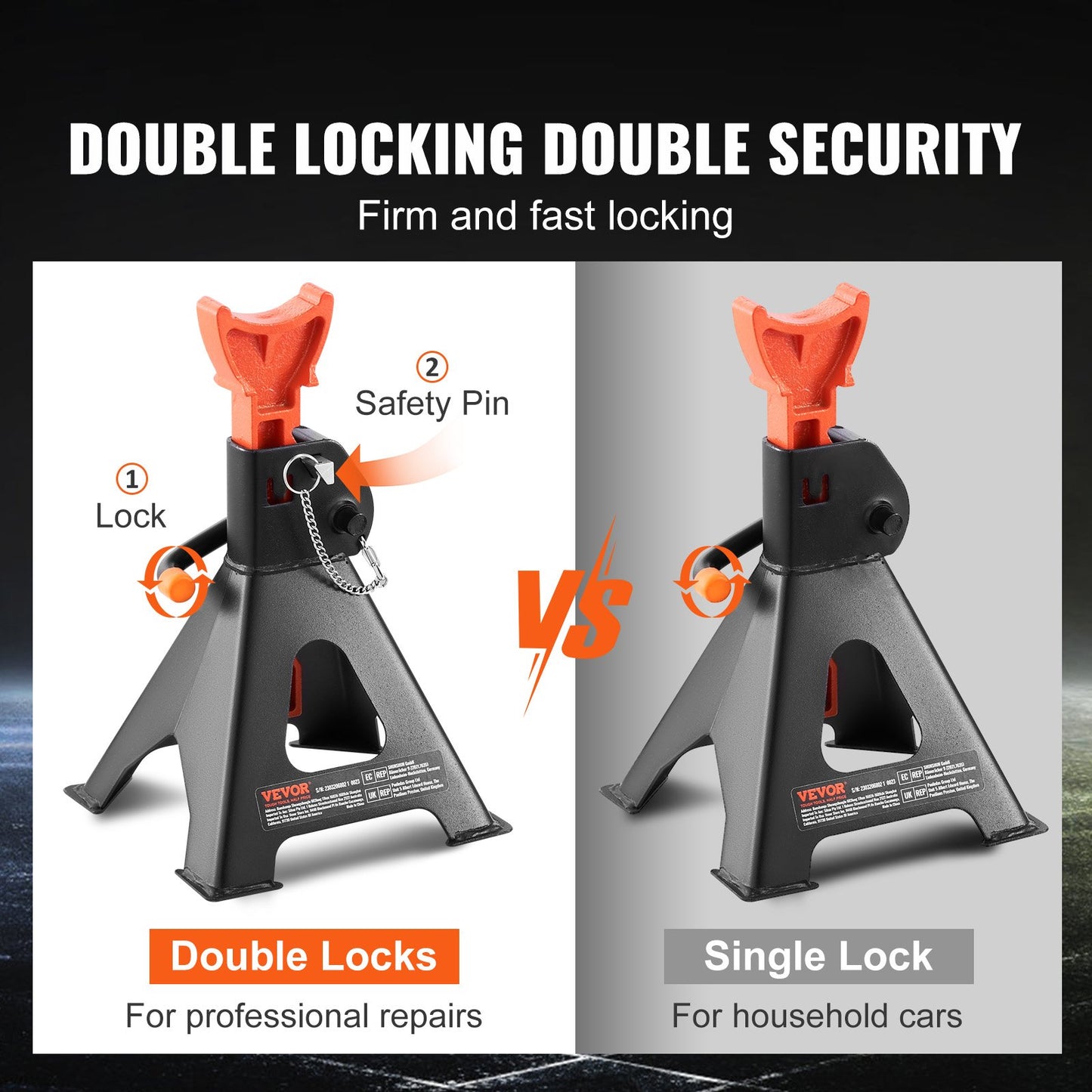 Jack Stands, 3 Ton (6,000 lbs) Capacity Car Jack Stands Double Locking, 10.8-16.3 inch Adjustable Height, for lifting SUV, Pickup Truck, Car and UTV/ATV, Red, 1 Pair