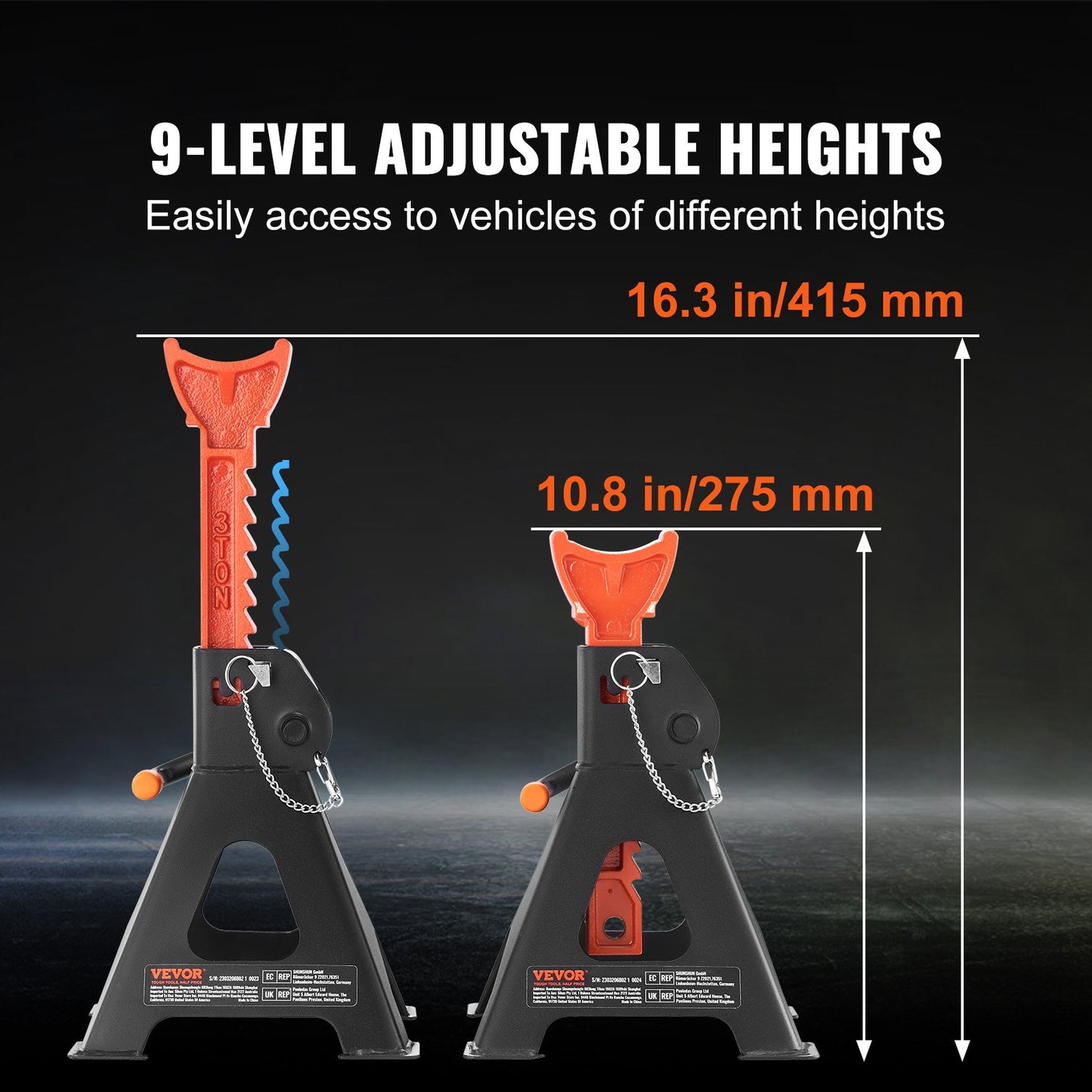 Jack Stands, 3 Ton (6,000 lbs) Capacity Car Jack Stands Double Locking, 10.8-16.3 inch Adjustable Height, for lifting SUV, Pickup Truck, Car and UTV/ATV, Red, 1 Pair