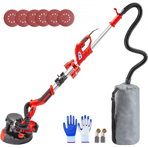 Drywall Sander 750W Electric Drywall Sander Foldable Sheetrock Sander with Telescope Handle Electric Sander Variable Speed 800-1750RPM Wall Sander with LED Lights and Vacuum Bag, 6 Sand Pads