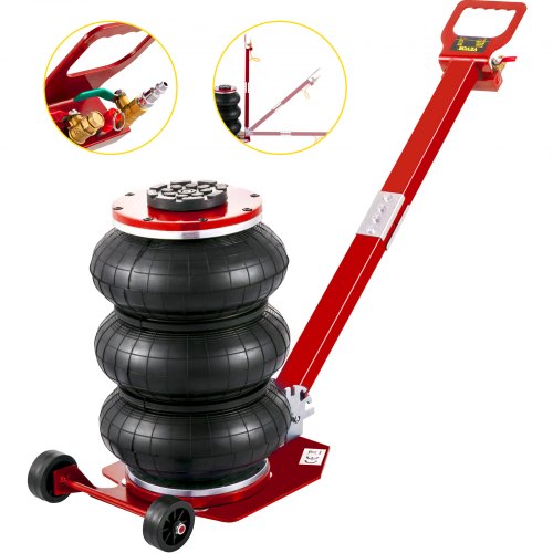 Air Bag Jack 6600lbs Capacity Pneumatic Jack Quick Lift 3T, Heavy Duty, Car Repair Jacks and Floor Jacks, Folding Rod Fast Lifting, Triple Bag, with Two Wheels, Quick Car Lifting Jack, Red