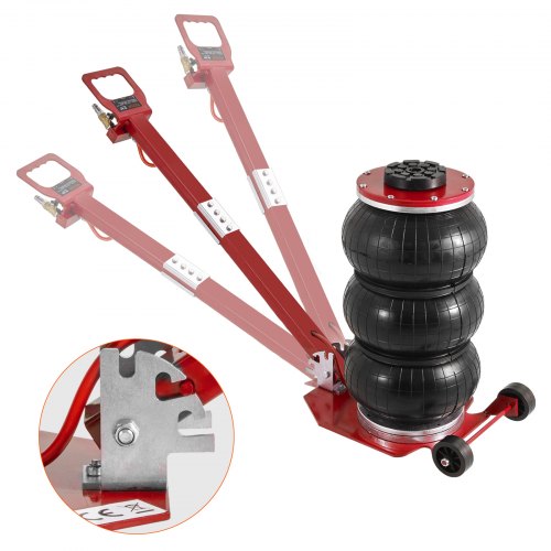 Air Jack, 3 Ton/6600 lbs Triple Bag Air Jack, Airbag Jack with Six Steel Pipes, Lift up to 17.7", 3-5 s Fast Lifting Pneumatic Jack, with Adjustable Long Handle for Cars, Garages, Repair (Red)