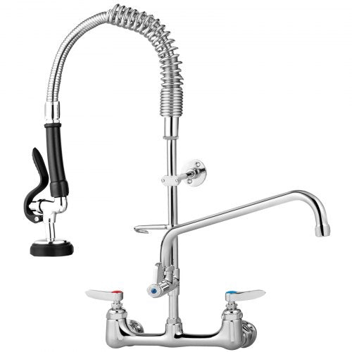 Commercial Faucet with Sprayer, 8" Adjustable Center Wall Mount Kitchen Faucet with 12" Swivel Spout, 21" Height Compartment Sink Faucet for Industrial Restaurant, Lead-free Brass