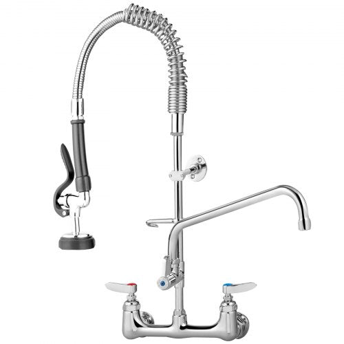 Commercial Faucet with Sprayer, 8" Adjustable Center Wall Mount Kitchen Faucet with 12" Swivel Spout, 36" Height Compartment Sink Faucet for Industrial Restaurant, Lead-free Brass