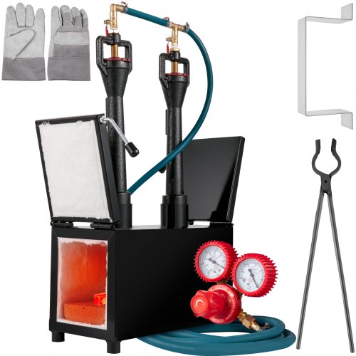 Propane Knife Forge, Blacksmithing Forge with Dual Burners, Portable Propane Forge with Two Durable Doors, Large Capacity Farrier Forge, Square Propane Burner Forge for Knife and Tool Making