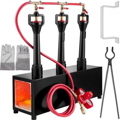 Propane Knife Forge, Blacksmithing Forge with Three Burners, Portable Propane Forge with an Open Structure, Large Capacity Farrier Forge, Square Propane Burner Forge for Knife and Tool Making