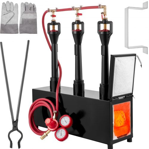 Propane Knife Forge, Blacksmithing Forge with Three Burners, Portable Propane Forge with Single Durable Door, Large Capacity Farrier Forge, Square Propane Burner Forge for Knife and Tool Making