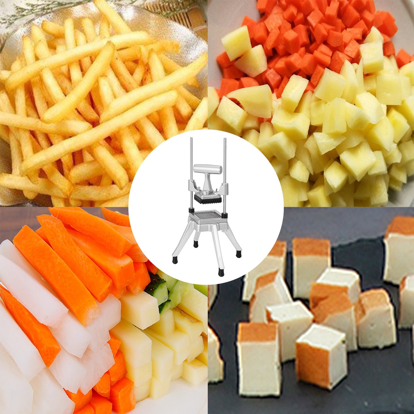 Commercial Chopper 3/8-Inch Commercial Vegetable Dicer Stainless Steel Commercial Vegetable Chopper with Handle & Antiskid Feet Commercial Food Chopper For Potatoes Onions Carrots Tomatoes