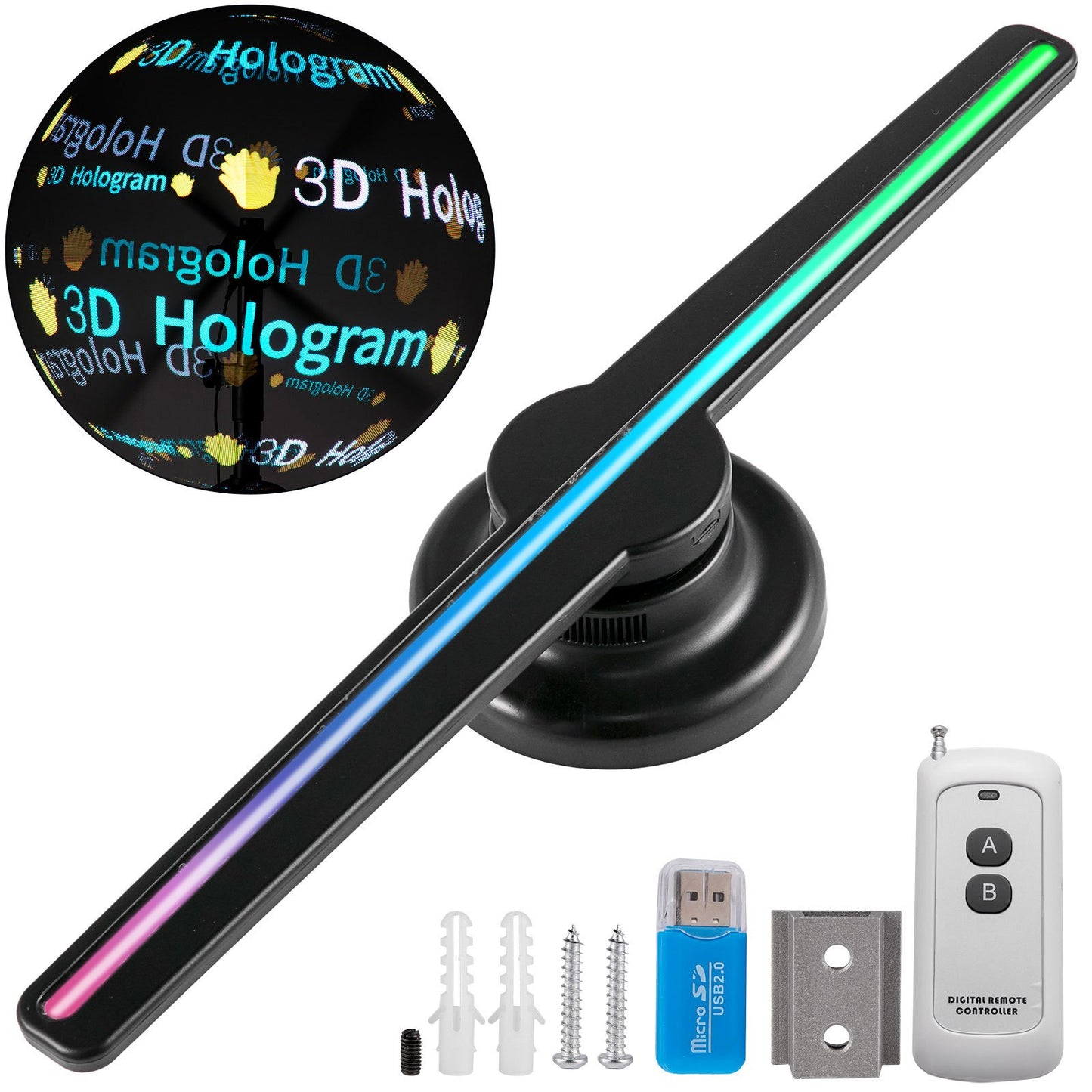 3D Holographic Fan 42cm Diameters Hologram Fan with 224 Led Lamps 3D Hologram Projector 450x224 Resolution Holographic Led Fan Display Support for Windows XP/7/8/10/Android Advertising Display
