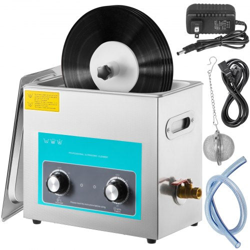 Ultrasonic Vinyl Record Cleaner 6L 40kHz Vinyl Ultrasonic Cleaning Machine Knob Control Record Ultrasonic Cleaner 8 Records Vinyl Sonic Cleaner Stainless Steel Tank w/ Mechanical Heater & Timer