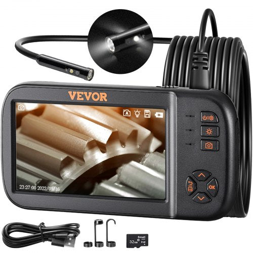 Triple Lens Endoscope Camera, 4.5" IPS Screen Borescope Inspection Camera with 1080P Lens, Semi-rigid Snake Cable, 8 Lights, 2860 mAh Battery, Waterproof Endoscope for Auto, Wall, Drain