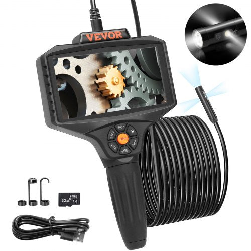 Triple Lens Inspection Camera with Light, 5" IPS Screen Industrial Borescope, 8X Zoom 1080P HD Split Screen, 10 LED Lights Scope Camera for Automotive, Plumbing(16.5FT)