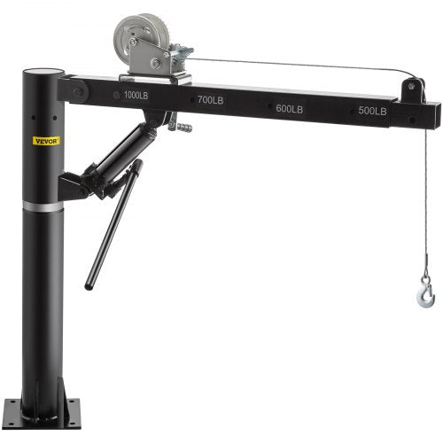 Davit Crane, 1000lbs Pickup Truck Crane, 360°Swivel Design, Hydraulic Cable Winch Telescopic Hoist Crane for Truck, Crane Hitch for Lifting Goods in Construction, Factory, and Transport