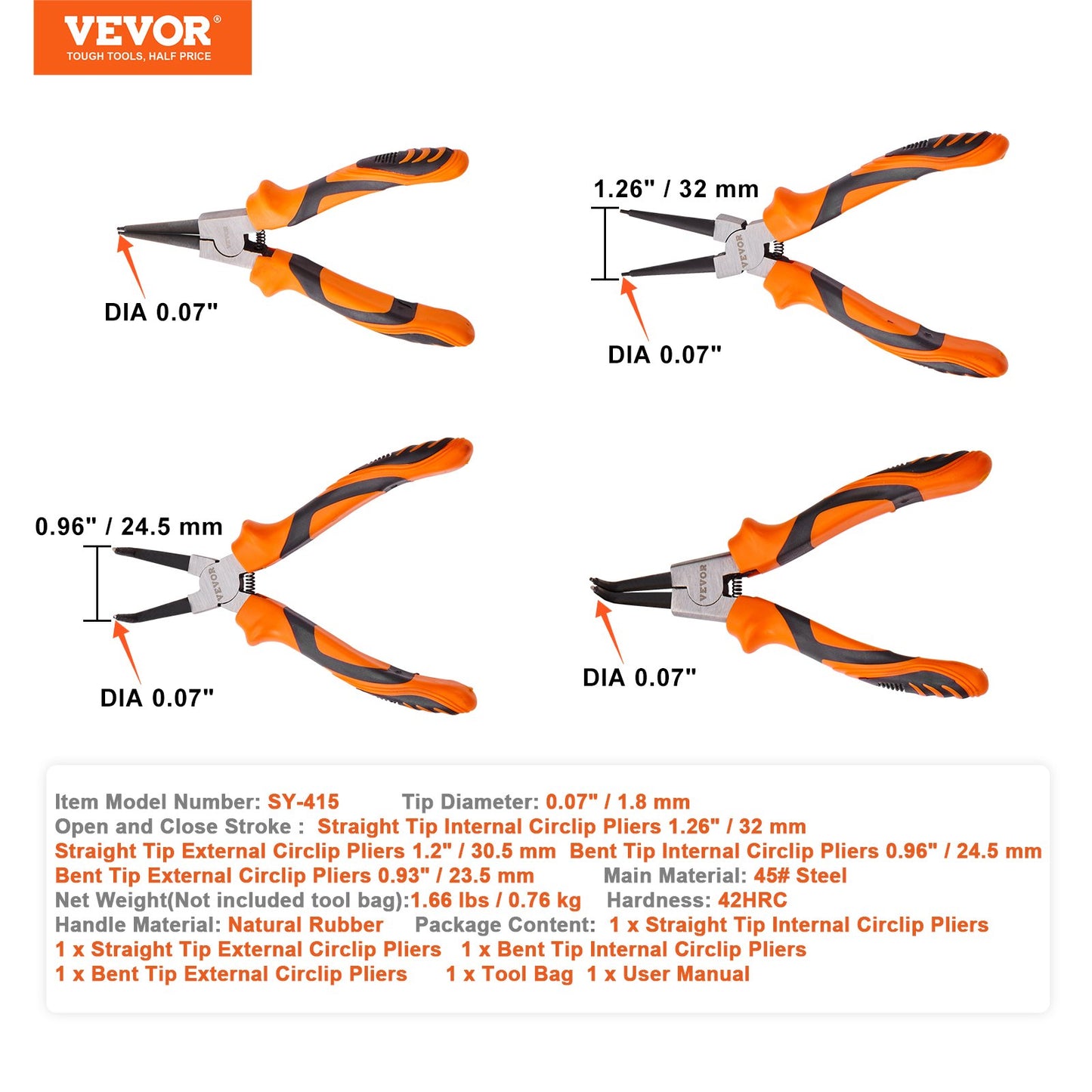 Snap Ring Pliers Set Circlip Pliers Kit 4-Piece Internal and External