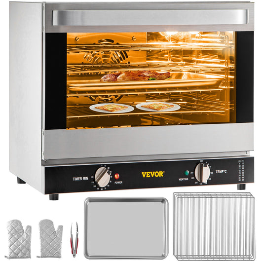 Commercial Convection Oven, 66L/60Qt, Half-Size Conventional Oven Countertop, 1800W 4-Tier Toaster w/ Front Glass Door, Electric Baking Oven w/ Trays Wire Racks Clip Gloves, 220V, ETL Listed