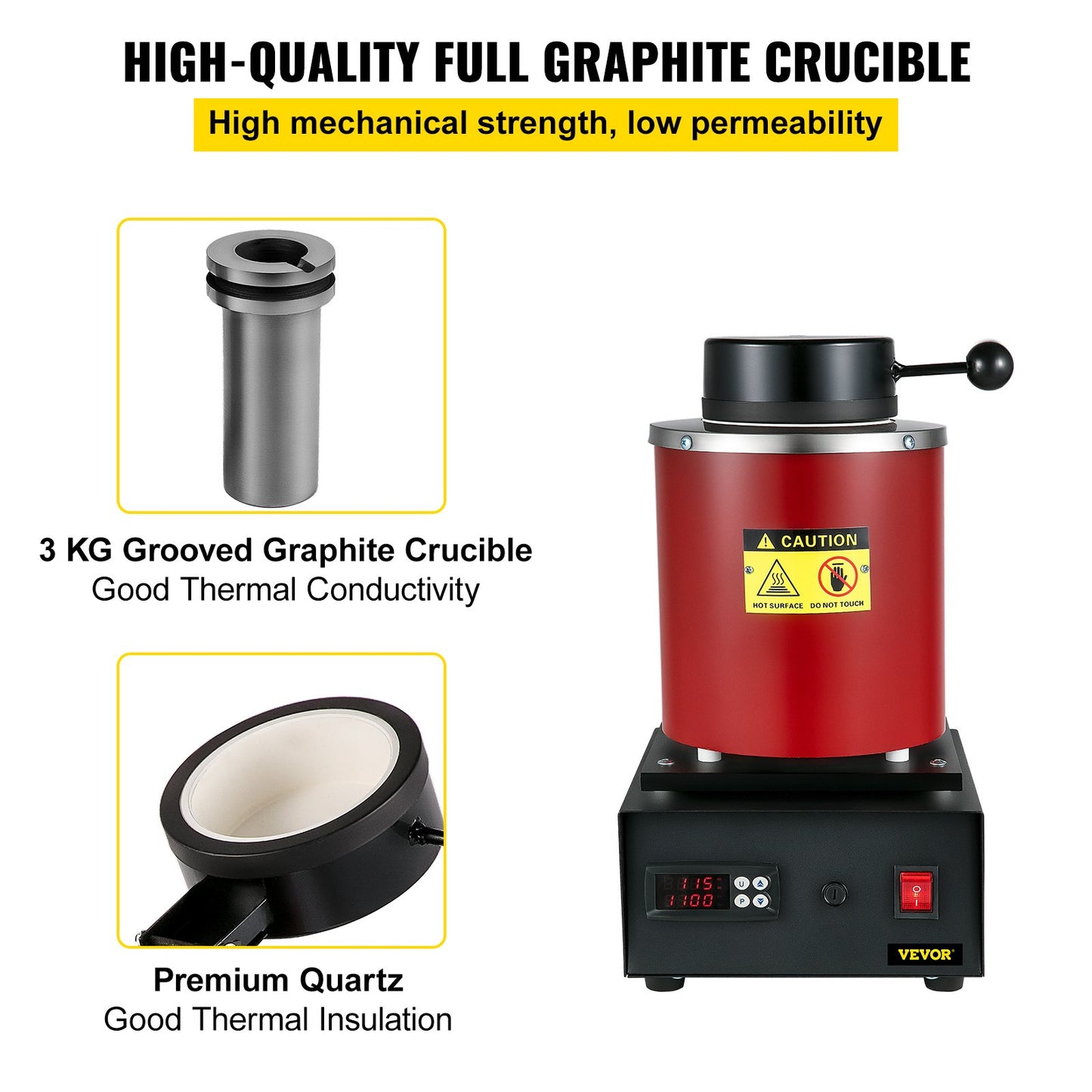 Electric Melting Furnace, 3KG Digital Electric Melting Furnace, 1750W 1150?/2102 ? Gold Smelter Furnace W/ Graphite Crucible & Ingot Die for Processing of Melting Gold, Silver, Copper, Aluminum