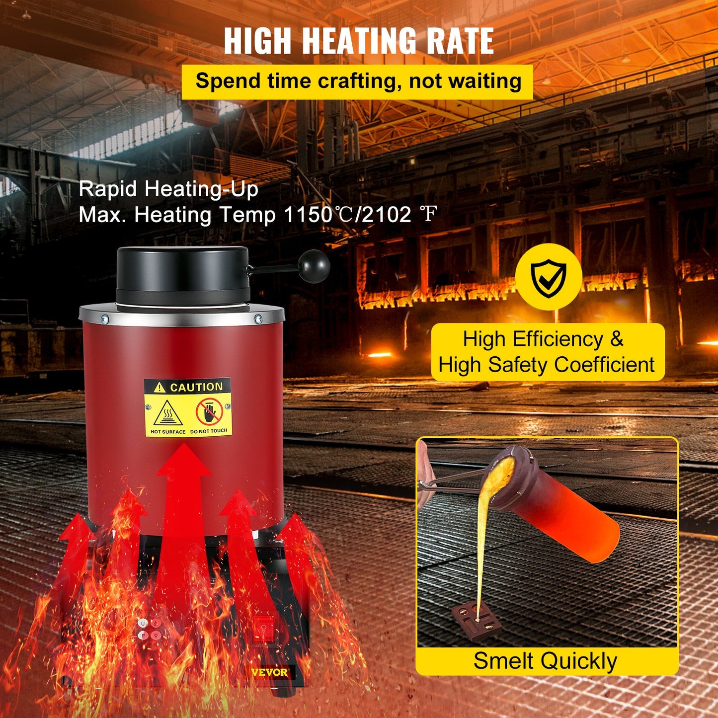 Electric Melting Furnace, 3KG Digital Electric Melting Furnace, 1750W 1150?/2102 ? Gold Smelter Furnace W/ Graphite Crucible & Ingot Die for Processing of Melting Gold, Silver, Copper, Aluminum