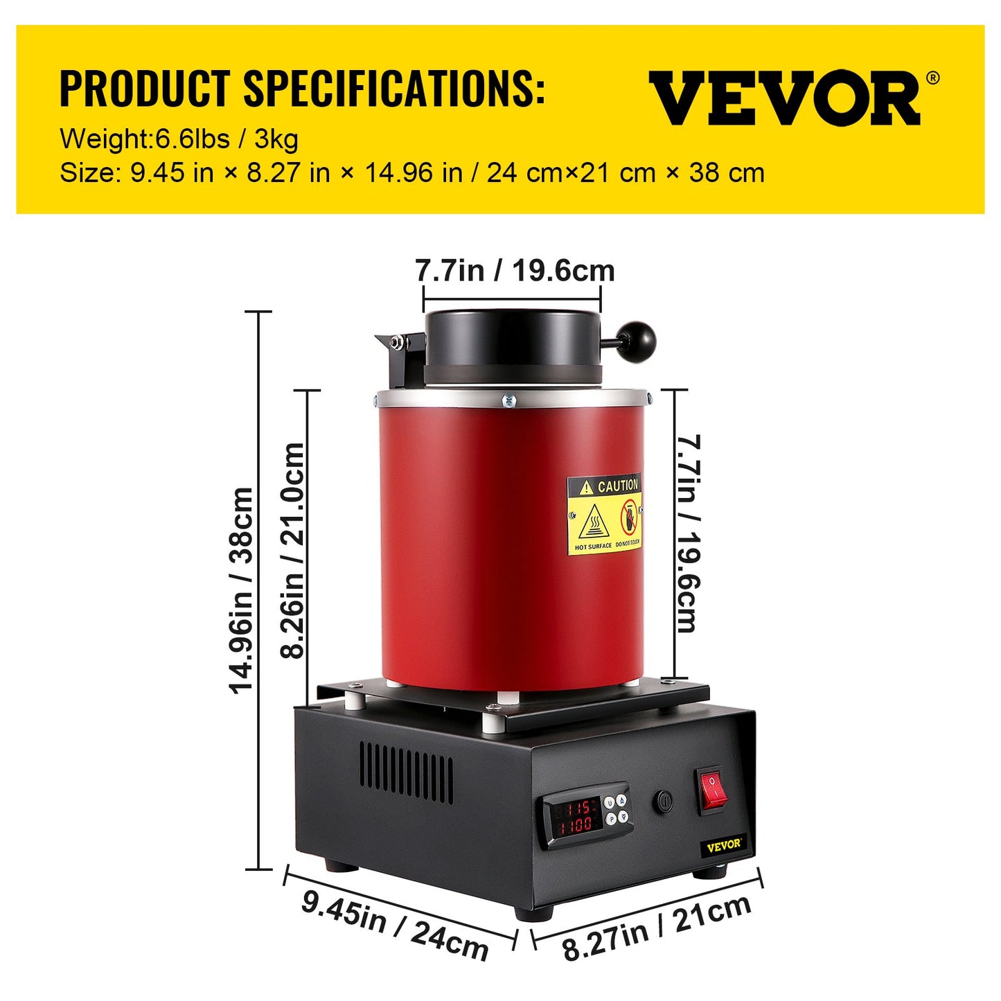 Electric Melting Furnace, 3KG Digital Electric Melting Furnace, 1750W 1150?/2102 ? Gold Smelter Furnace W/ Graphite Crucible & Ingot Die for Processing of Melting Gold, Silver, Copper, Aluminum