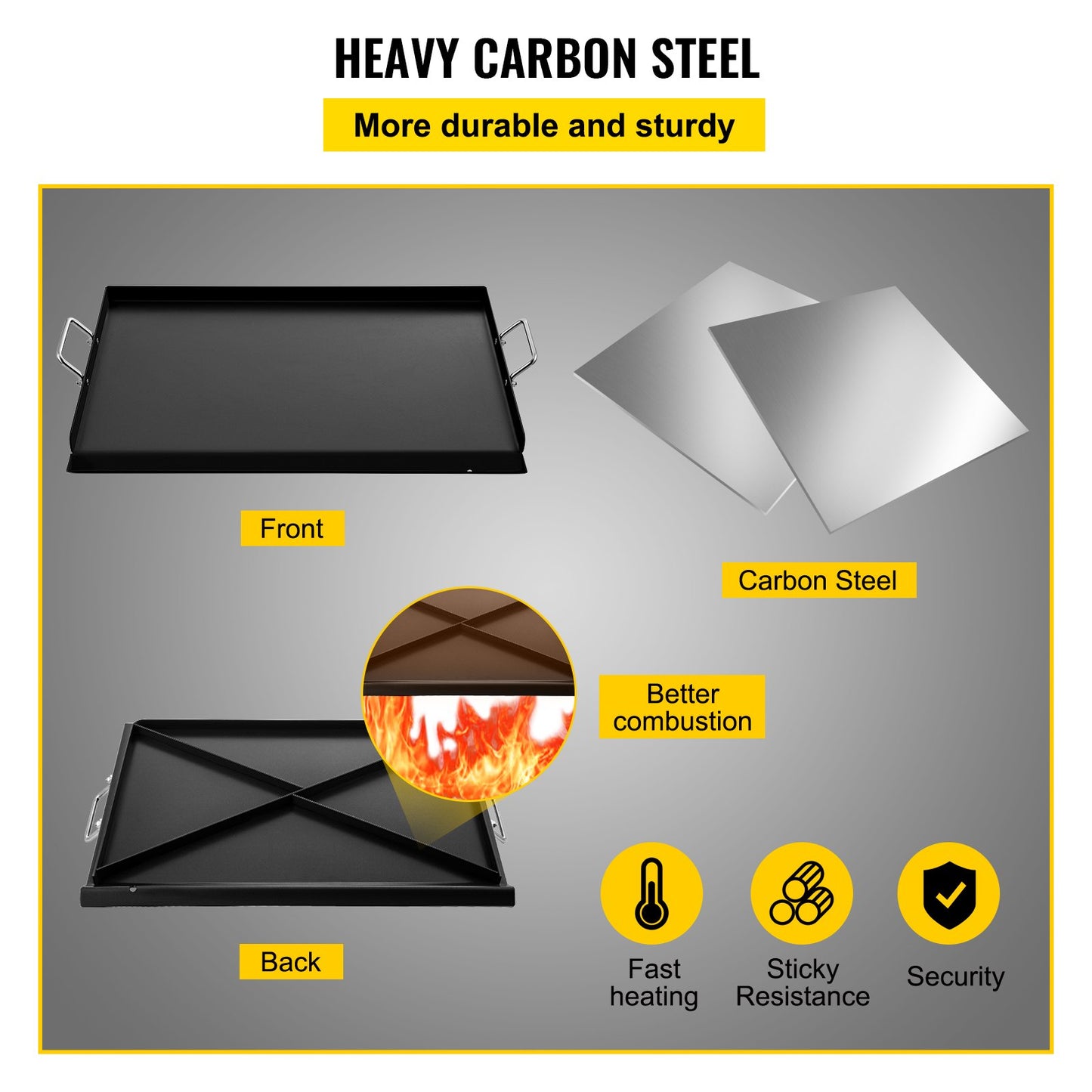 Stove Top Griddle, 16" x 24" Griddle for Gas Grill, Heavy Duty Steel Flat Top Griddle, Flat Top Grill for Stove with 2 Handles, Little Griddle with Extra Drain Hole for BBQ Charcoal/Gas Grills