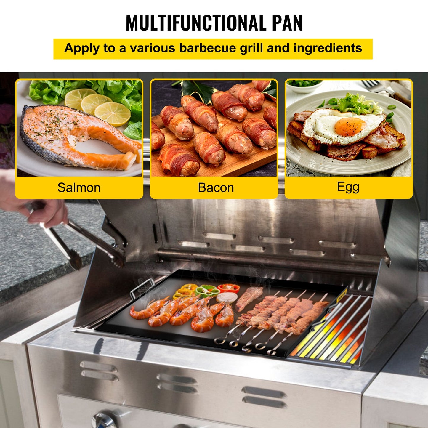 Stove Top Griddle, 16" x 24" Griddle for Gas Grill, Heavy Duty Steel Flat Top Griddle, Flat Top Grill for Stove with 2 Handles, Little Griddle with Extra Drain Hole for BBQ Charcoal/Gas Grills