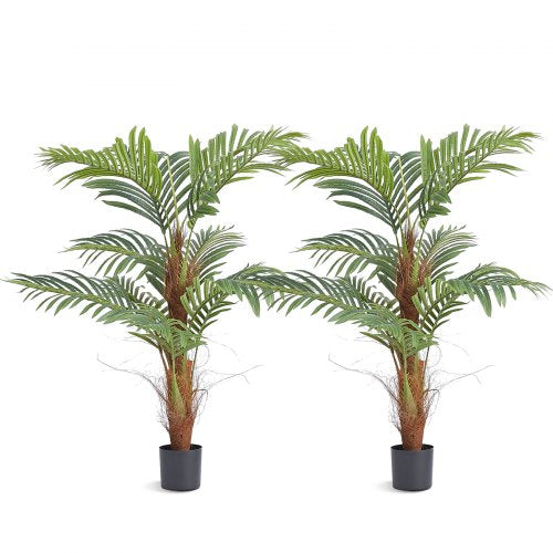 Artificial Palm Tree, 4 FT Tall Faux Plant, Secure PE Material & Anti-Tip Tilt Protection Low-Maintenance Plant, Lifelike Green Fake Tree for Home Office Warehouse Decor Indoor Outdoor