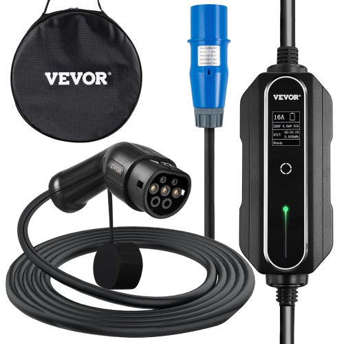 Portable EV Charger, Type 2 16A, Electric Vehicle Charger 7.5 Metre Charging Cable with CEE 3 Pin Plug, Digital Screen, 3.6 kW WaterProof IEC 62196-2 Home EV Charging Station with Carry Bag, CE