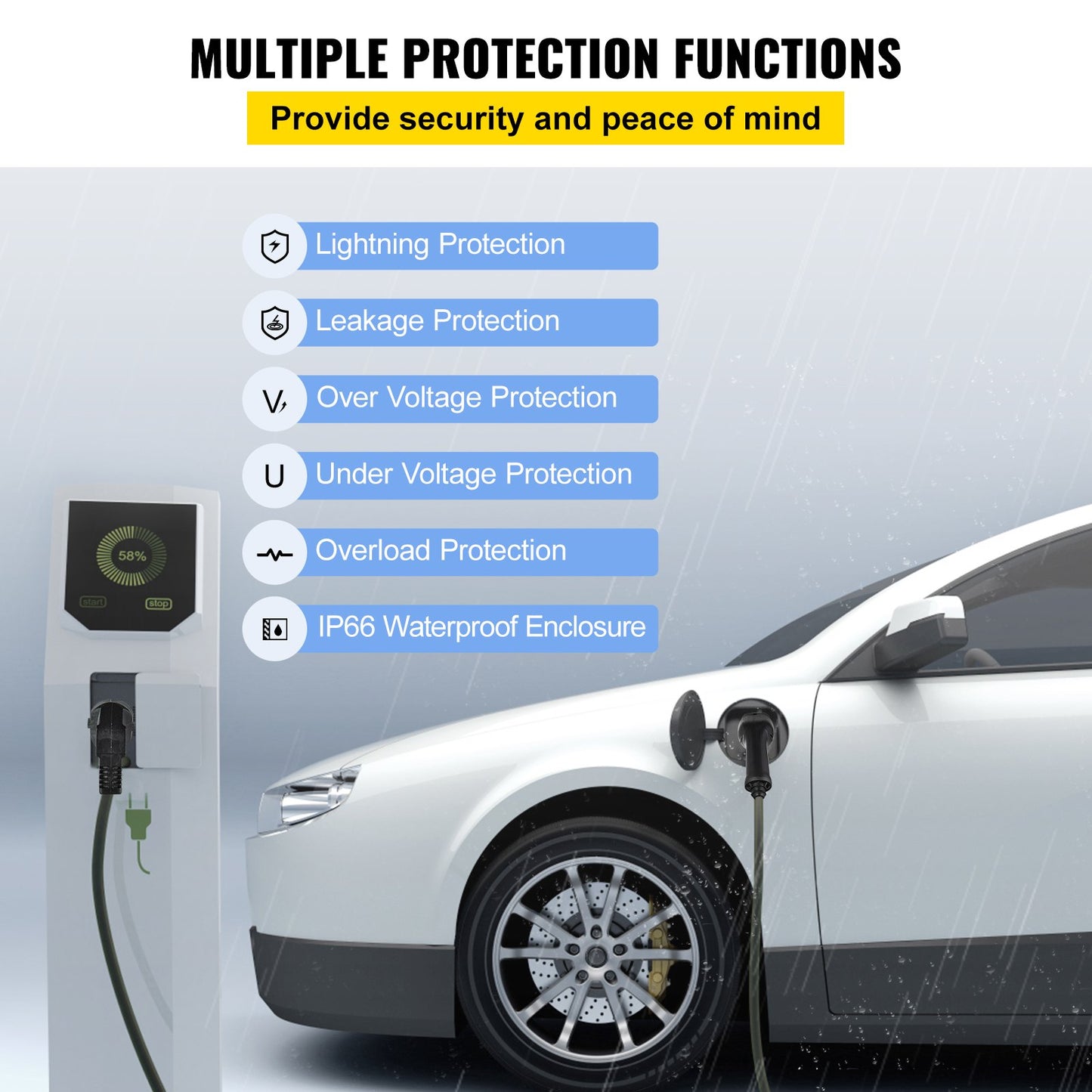 Portable EV Charger, Type 2 16A, Electric Vehicle Charger 7.5 M Charging Cable with Schuko 2 Pin Plug, Digital Screen, 3.6 kW WaterProof IEC 62196-2 Home EV Charging Station with Carry Bag, CE