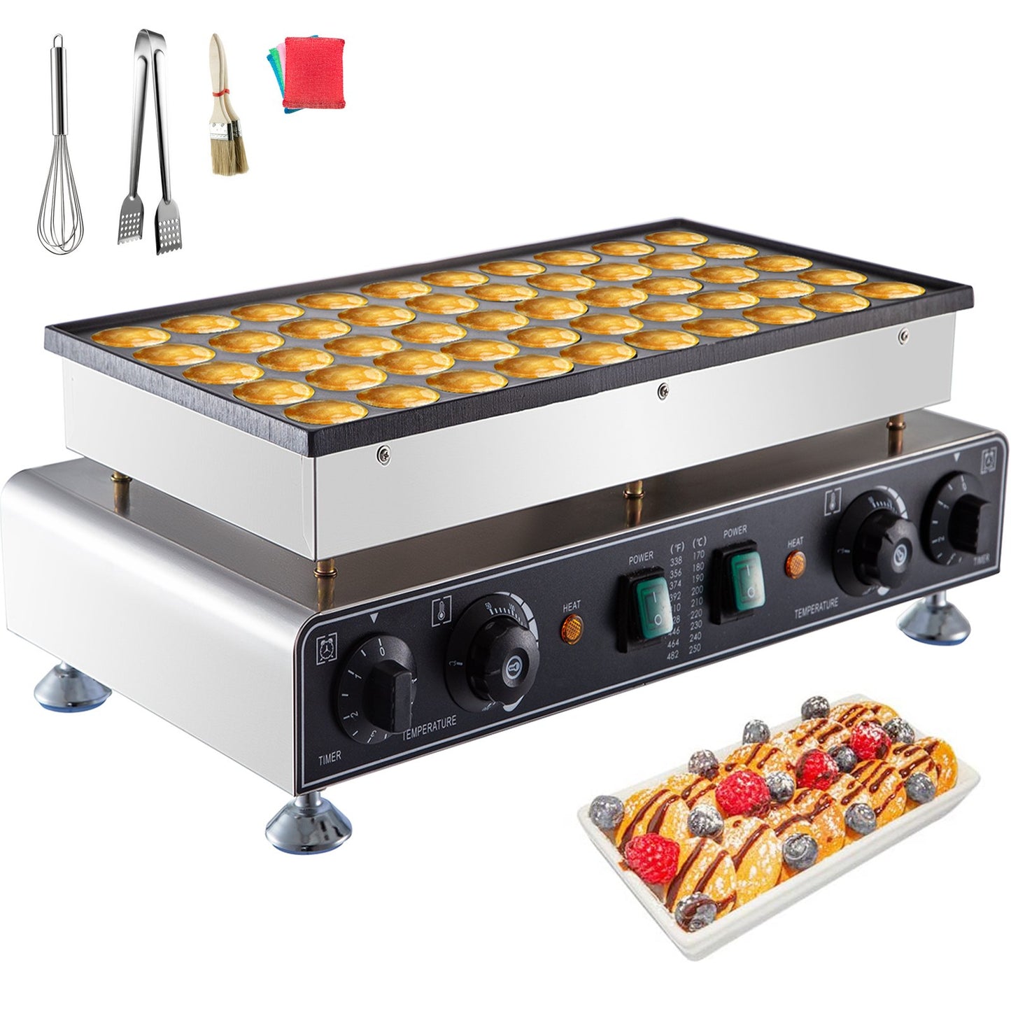 Waffle Pancake Machine 50pcs Waffle Pancake Maker 1600W Poffertje Mini Dutch Pancake Baker Maker Electric Machine 1.8 Inch Commercial Nonstick Stainless Steel for Commercial or Home Use