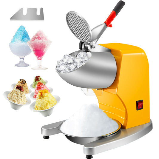 Electric Ice Shaver Crusher Snow Cone Maker Machine with Dual Stainless Steel Blades 210LB/H Shaved Ice Machine 300W 1450 RPM with Ice Plate & Additional Blade for Home and Commercial Use Yellow