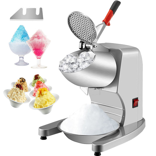 Electric Ice Shaver Crusher Snow Cone Maker Machine with Dual Stainless Steel Blades 210LB/H Shaved Ice Machine 300W 1450 RPM with Ice Plate & Additional Blade for Home and Commercial Use Silver