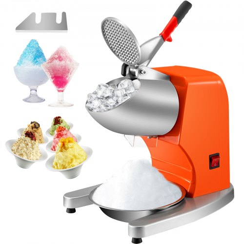 Electric Ice Shaver Crusher Snow Cone Maker Machine with Dual Stainless Steel Blades 210LB/H Shaved Ice Machine 300W 1450 RPM with Ice Plate & Additional Blade for Home and Commercial Use Orange