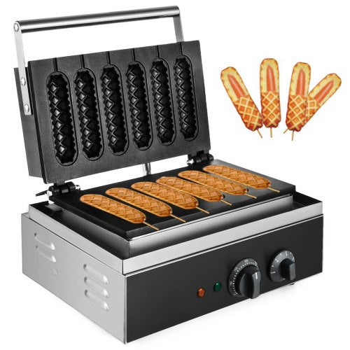 Commercial Hot Dog Waffle Maker 1500W Electric Lolly Waffle Maker 6PCS Corn Dog Maker Waffles Nonstick Commercial Waffle Hotdog Maker Machine for Hot Dog Waffle Crispy