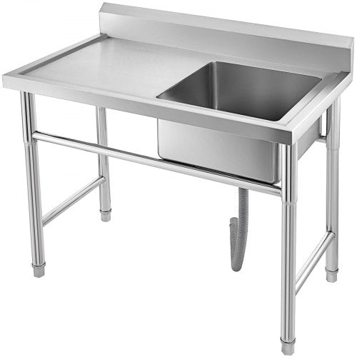 Stainless Steel Kitchen Sink Handmade Sink 1 Compartment with Left Hand Platform Utility Sink Catering Sink Unit for Bar Kitchen Restaurant