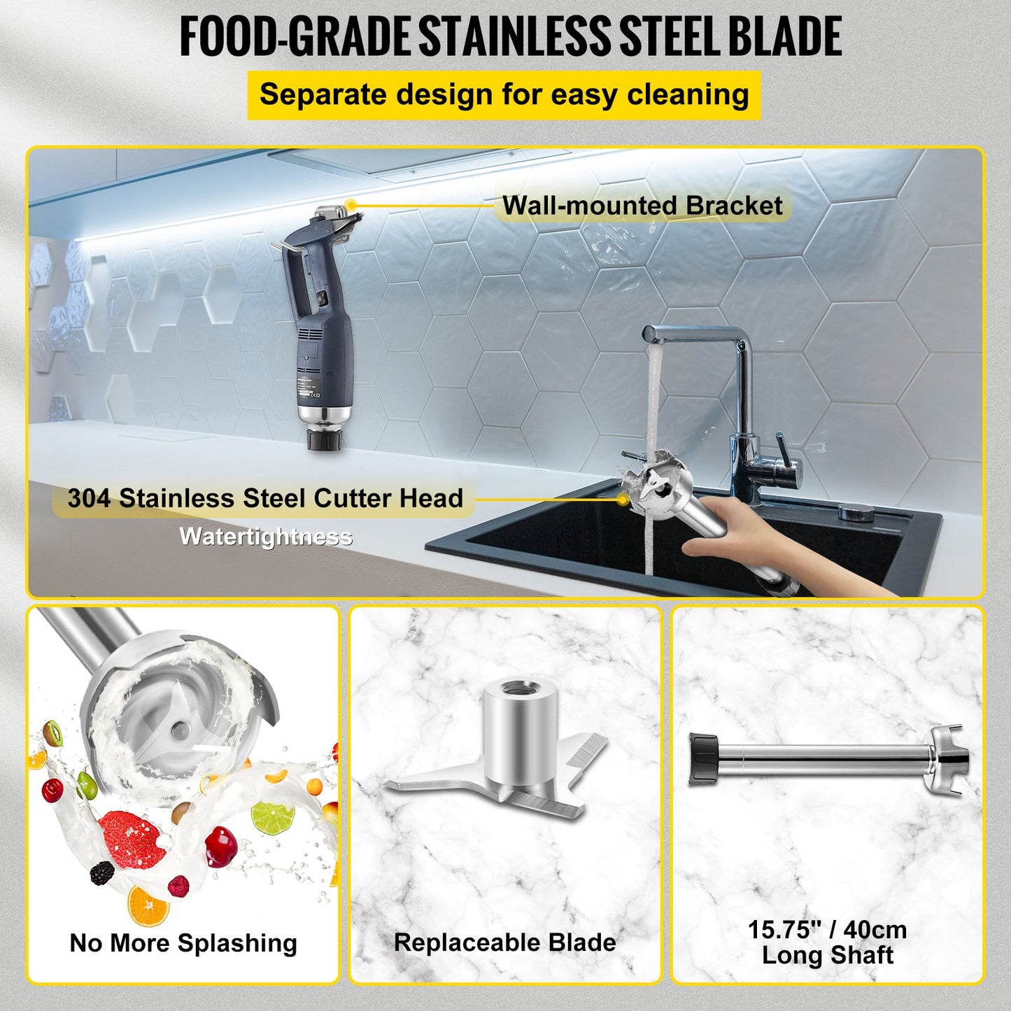 Commercial Immersion Blender 350W Constant Speed Commercial Hand Blender with 15.7-Inch Removable Blender Shaft Industrial Immersion Blender Hand Immersion Blender for Commercial Use