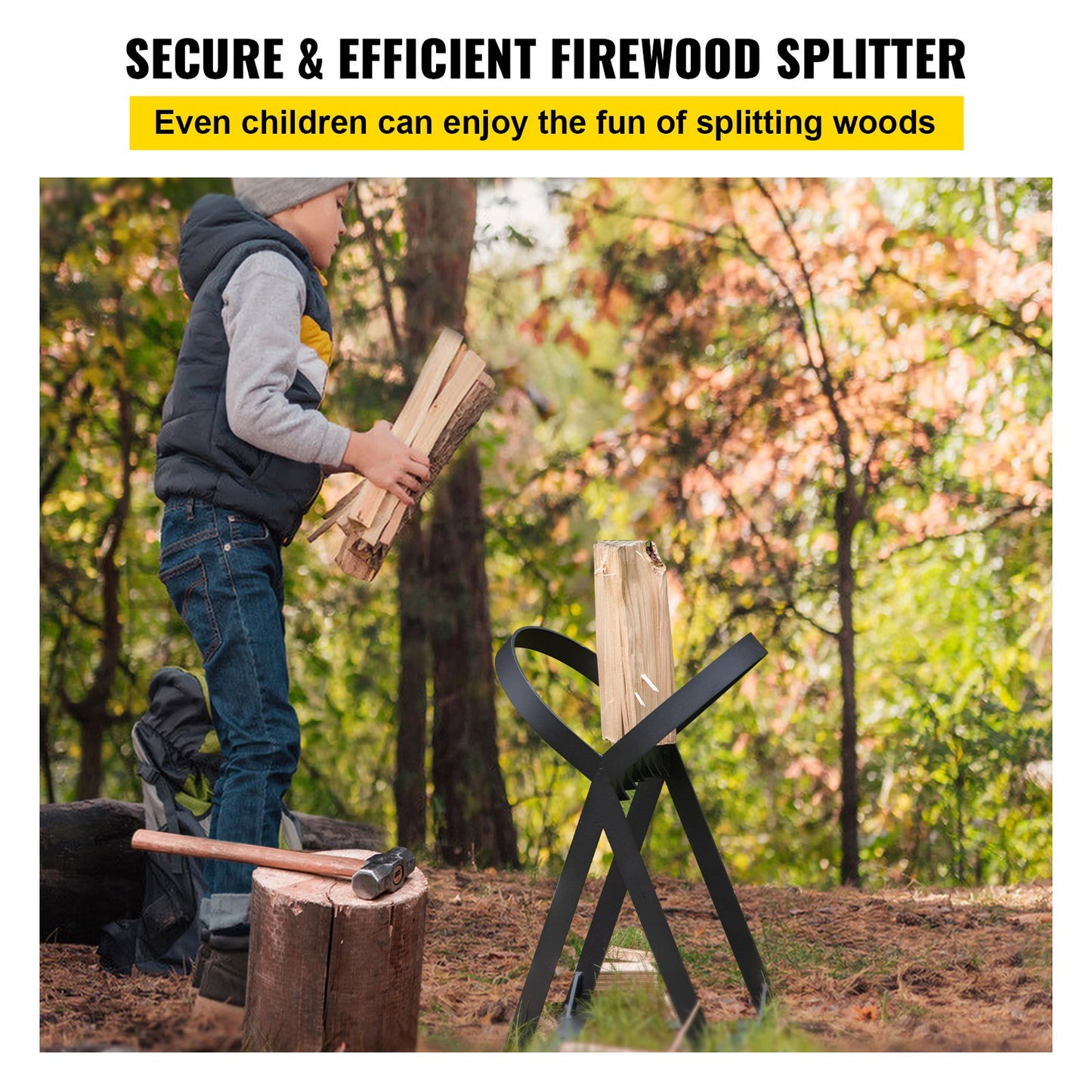 Firewood Splitter, Q235 Steel Wood Splitter Wedge, for Splitting 8" Diameter Wood Manual Wedge Wood Splitter, 13.2"x20.3" Portable Log Splitting w/ 4 Screws & Blade Cover, for Home, Campsite