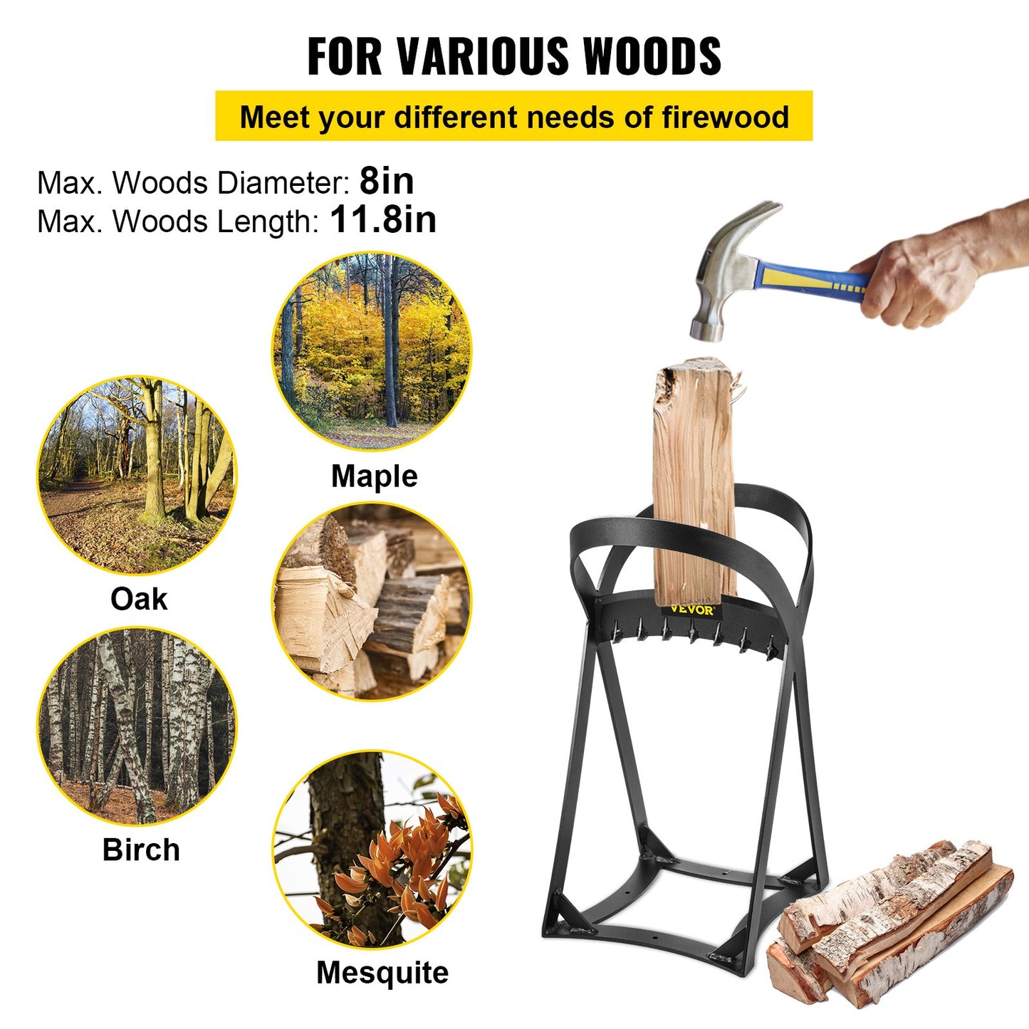 Firewood Splitter, Q235 Steel Wood Splitter Wedge, for Splitting 8" Diameter Wood Manual Wedge Wood Splitter, 13.2"x20.3" Portable Log Splitting w/ 4 Screws & Blade Cover, for Home, Campsite