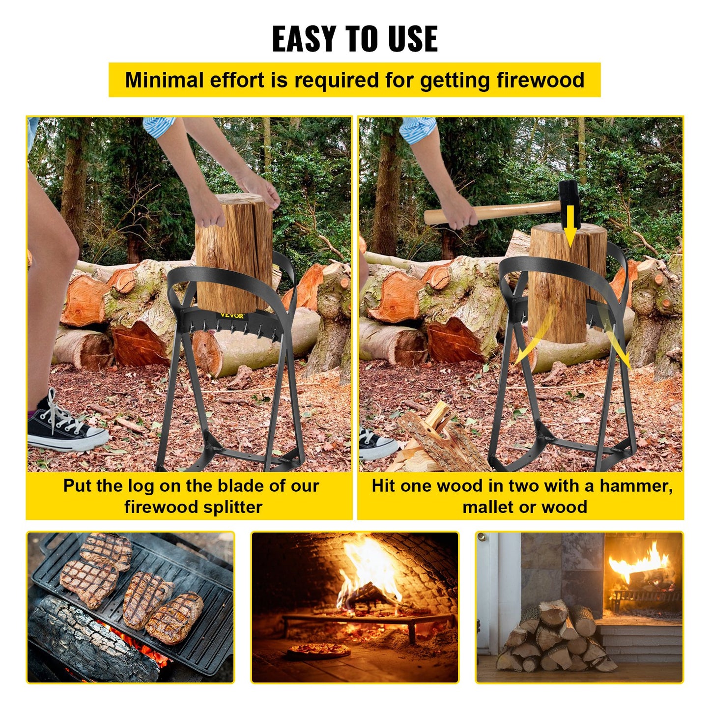Firewood Splitter, Q235 Steel Wood Splitter Wedge, for Splitting 8" Diameter Wood Manual Wedge Wood Splitter, 13.2"x20.3" Portable Log Splitting w/ 4 Screws & Blade Cover, for Home, Campsite