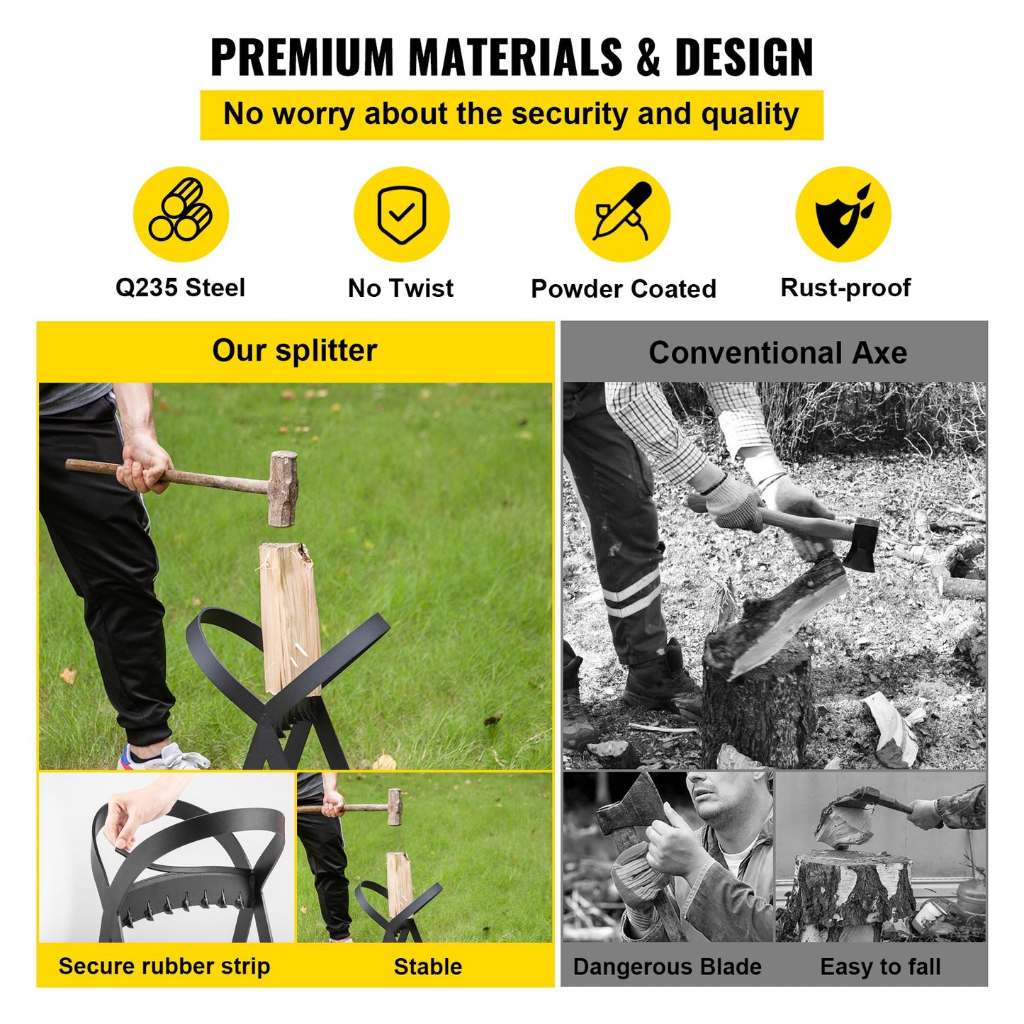 Firewood Splitter, Q235 Steel Wood Splitter Wedge, for Splitting 8" Diameter Wood Manual Wedge Wood Splitter, 13.2"x20.3" Portable Log Splitting w/ 4 Screws & Blade Cover, for Home, Campsite