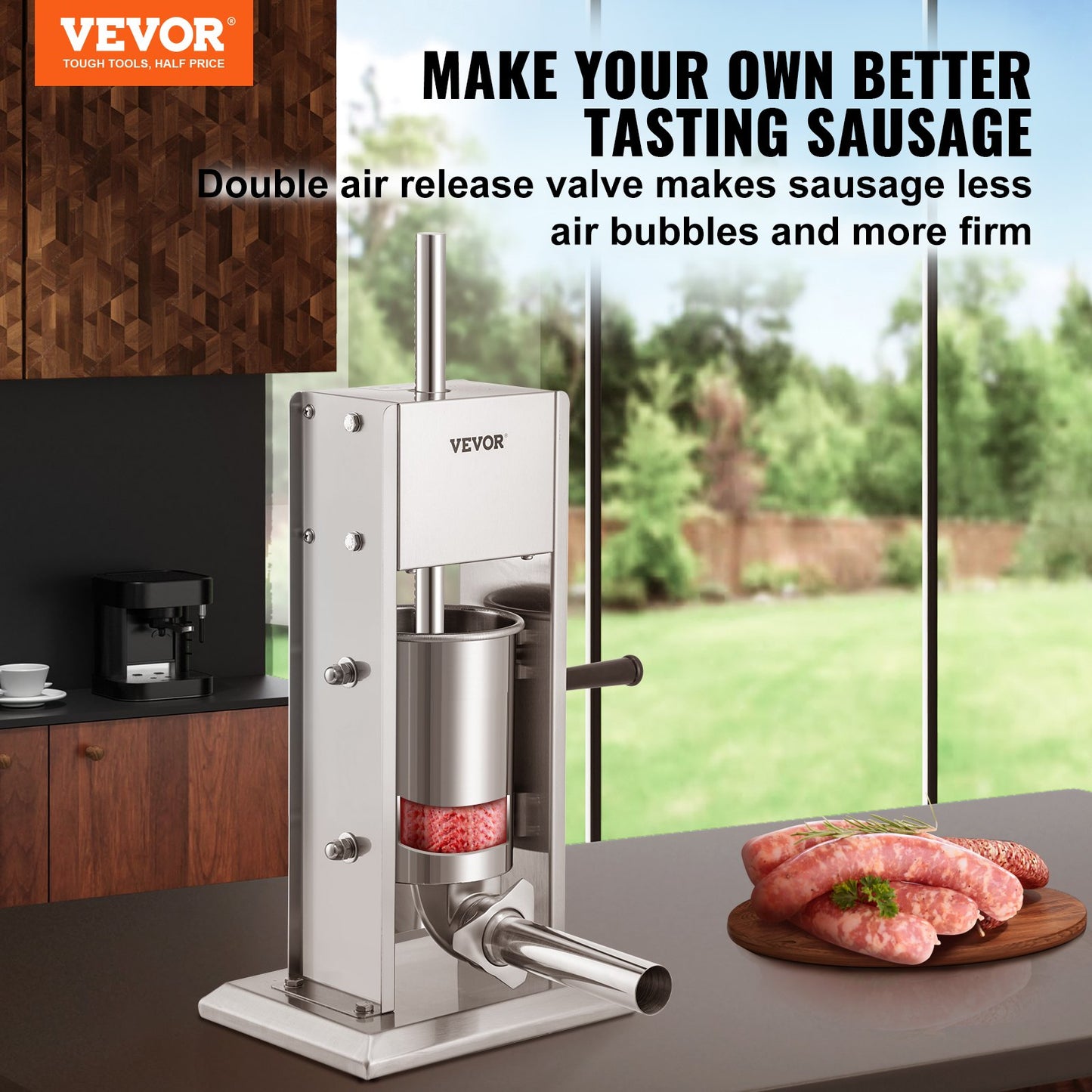 Manual Sausage Stuffer, 5LBS/3L Capacity, Two Speed 304 Stainless Steel Vertical Sausage Stuffer, Sausage Filling Machine with 4 Stuffing Tubes, Suction Base for Household or Commercial Use