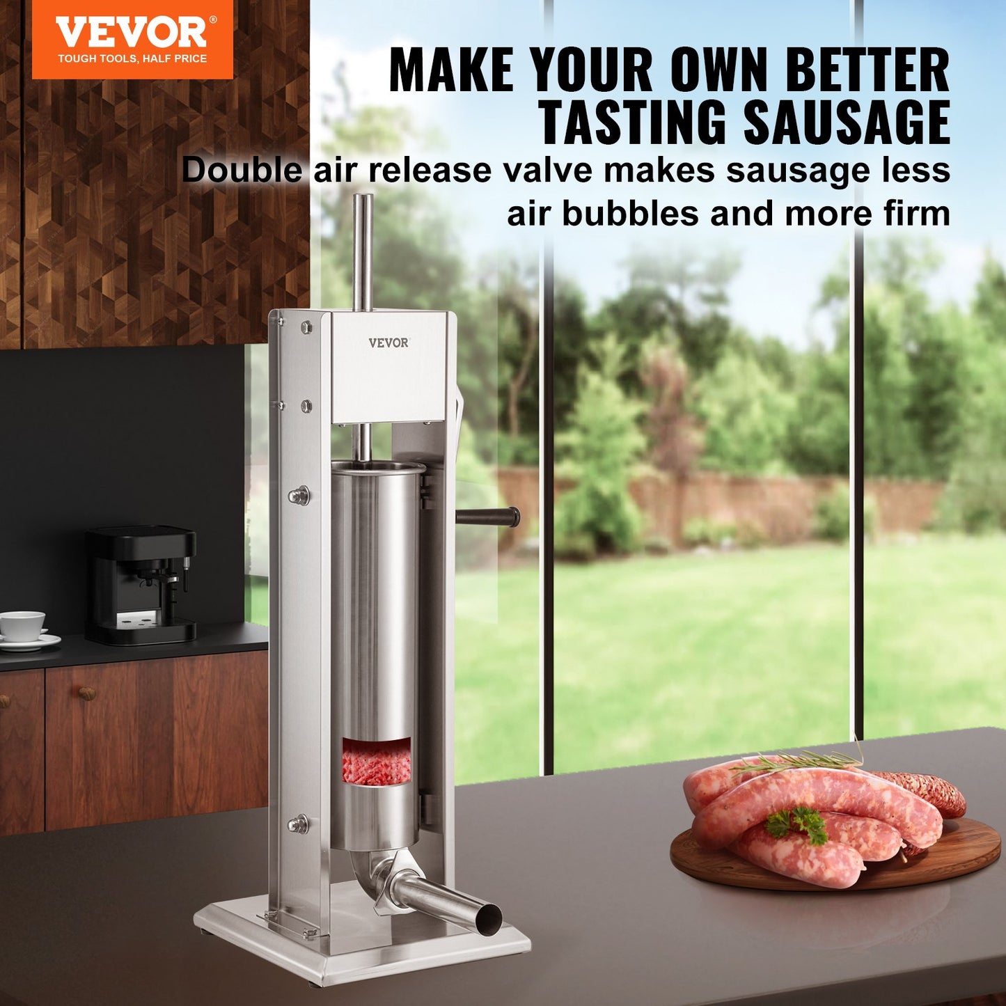 Manual Sausage Stuffer, 11LBS/7L Capacity, Two Speed 304 Stainless Steel Vertical Sausage Stuffer, Sausage Filling Machine with 4 Stuffing Tubes, Suction Base for Household or Commercial Use