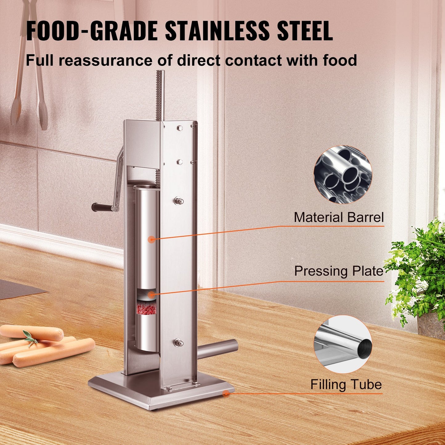 Manual Sausage Stuffer, 11LBS/7L Capacity, Two Speed 304 Stainless Steel Vertical Sausage Stuffer, Sausage Filling Machine with 4 Stuffing Tubes, Suction Base for Household or Commercial Use