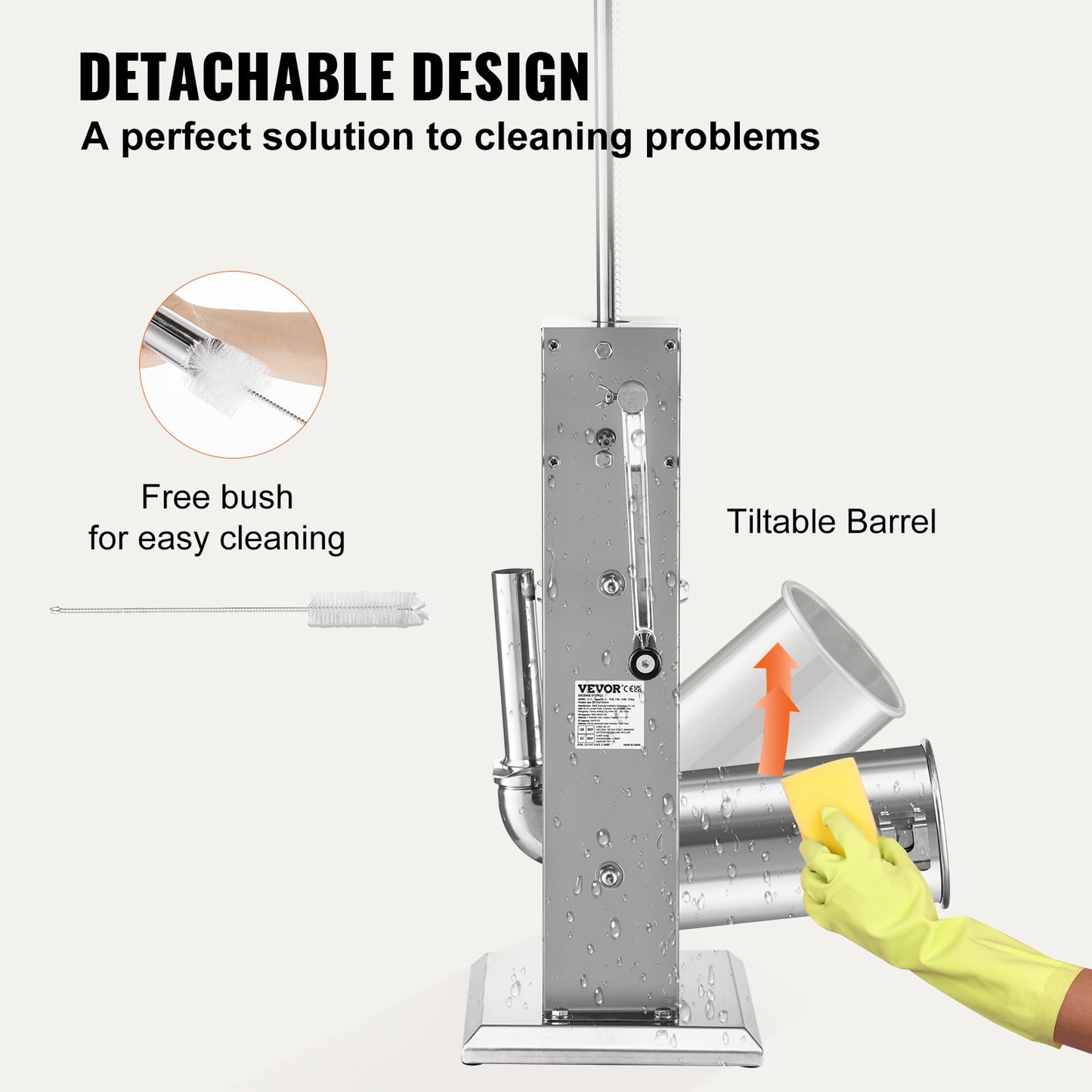 Manual Sausage Stuffer, 11LBS/7L Capacity, Two Speed 304 Stainless Steel Vertical Sausage Stuffer, Sausage Filling Machine with 4 Stuffing Tubes, Suction Base for Household or Commercial Use