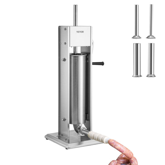 Manual Sausage Stuffer, 11LBS/7L Capacity, Two Speed 304 Stainless Steel Vertical Sausage Stuffer, Sausage Filling Machine with 4 Stuffing Tubes, Suction Base for Household or Commercial Use