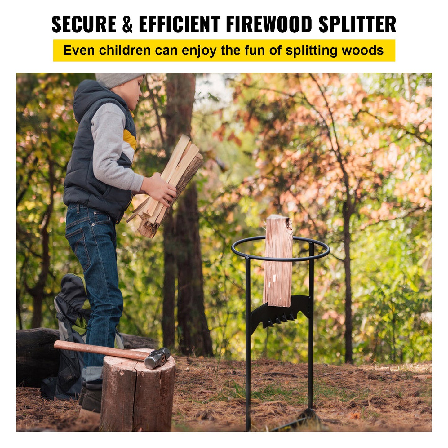 Firewood Splitter, Q235 Steel Wood Splitter Wedge, for Splitting 8" Diameter Wood Manual Wedge Wood Splitter, 10.8"x21.8" Portable Log Splitting w/ 4 Screws & Blade Cover, for Home, Campsite