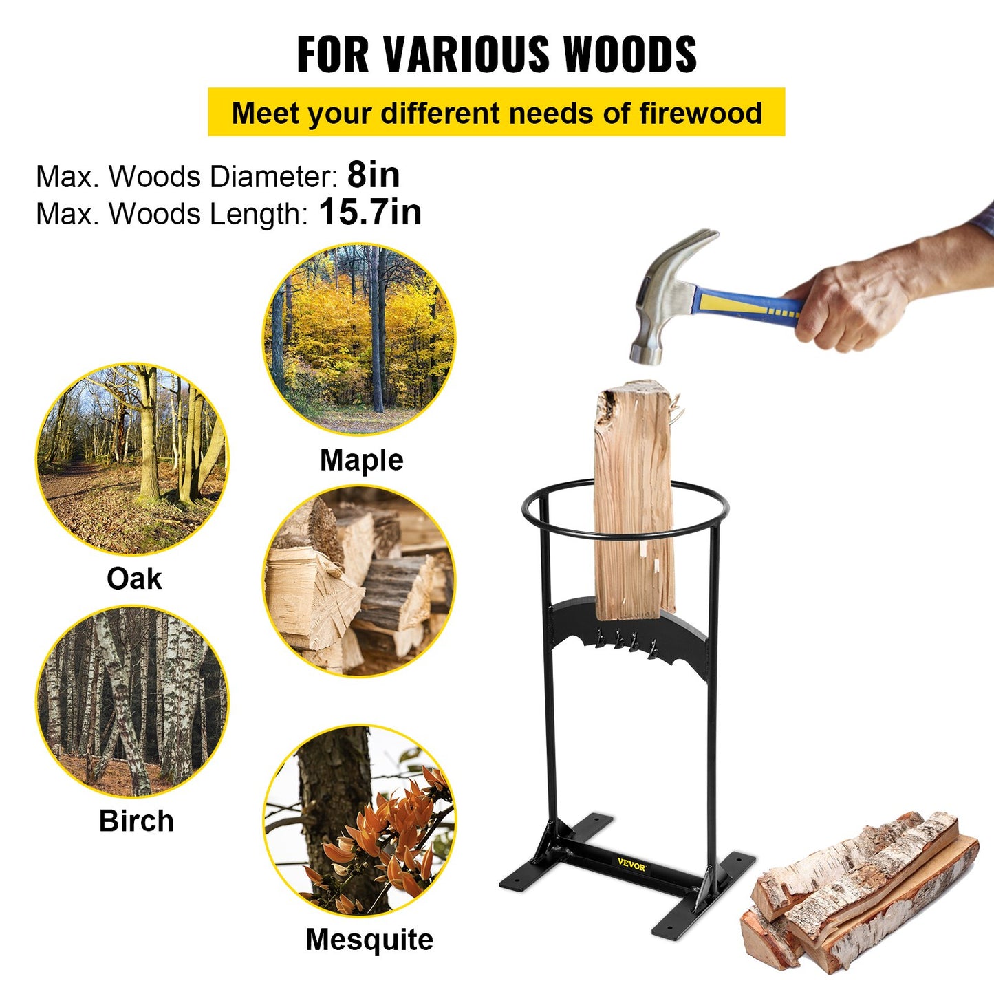 Firewood Splitter, Q235 Steel Wood Splitter Wedge, for Splitting 8" Diameter Wood Manual Wedge Wood Splitter, 10.8"x21.8" Portable Log Splitting w/ 4 Screws & Blade Cover, for Home, Campsite