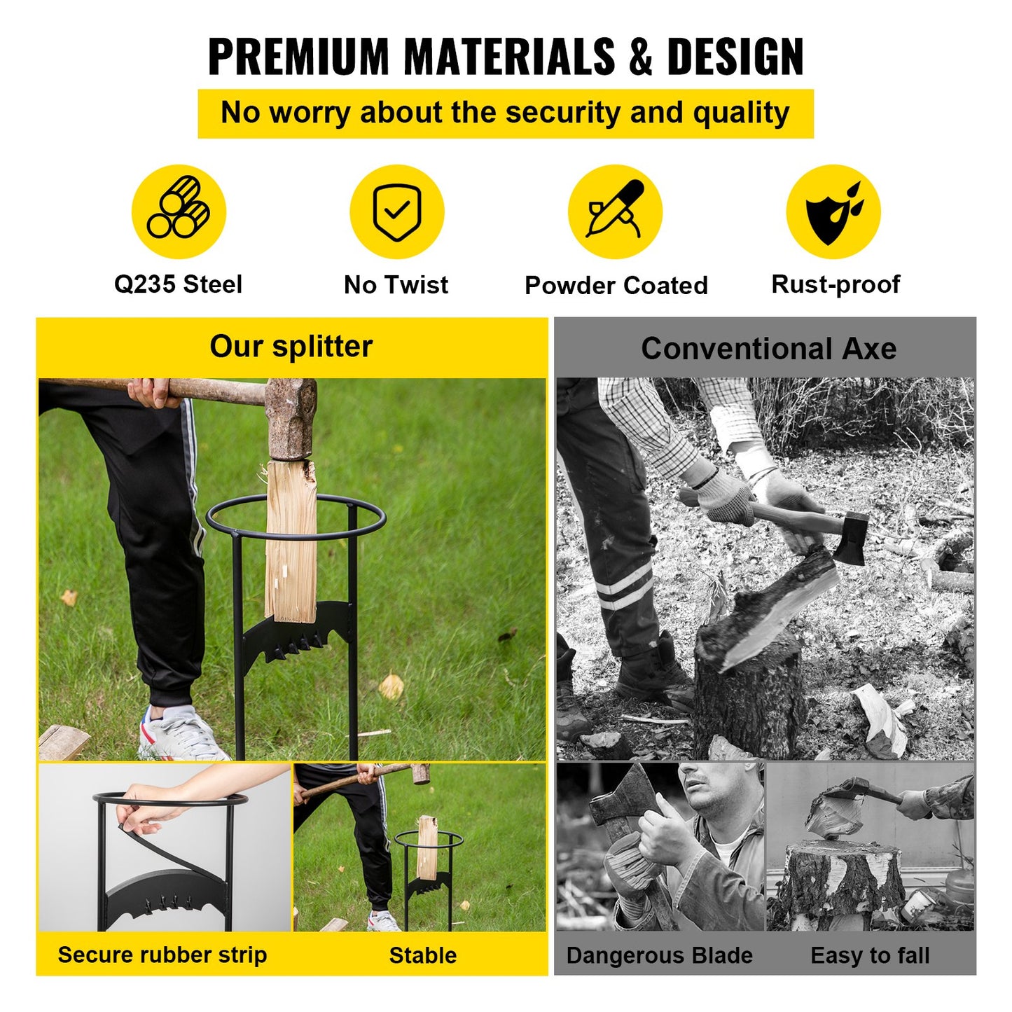 Firewood Splitter, Q235 Steel Wood Splitter Wedge, for Splitting 8" Diameter Wood Manual Wedge Wood Splitter, 10.8"x21.8" Portable Log Splitting w/ 4 Screws & Blade Cover, for Home, Campsite