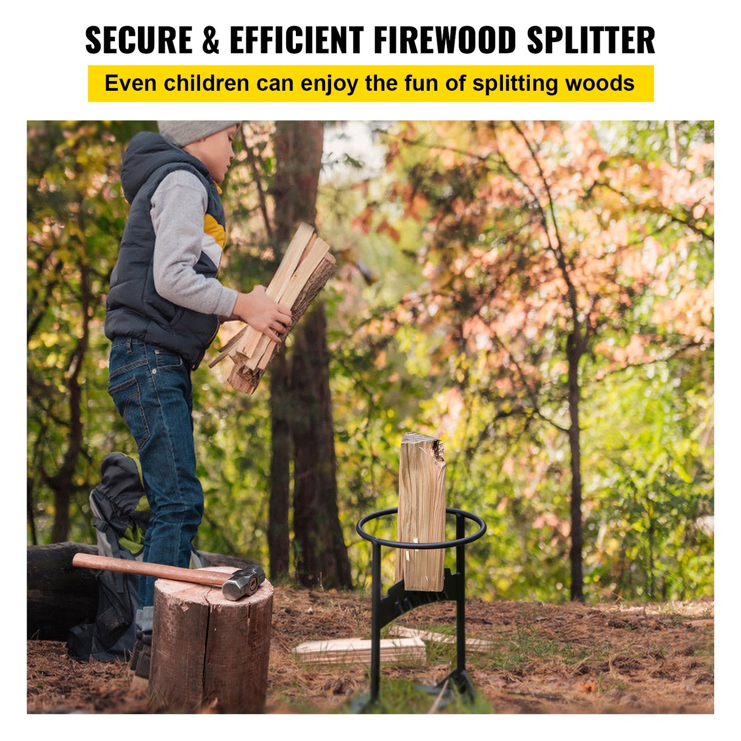 Firewood Splitter, Q235 Steel Wood Splitter Wedge, for Splitting 6" Diameter Wood Manual Wedge Wood Splitter, 8.3"x13" Portable Log Splitting w/ 4 Screws & Blade Cover, for Home, Campsite