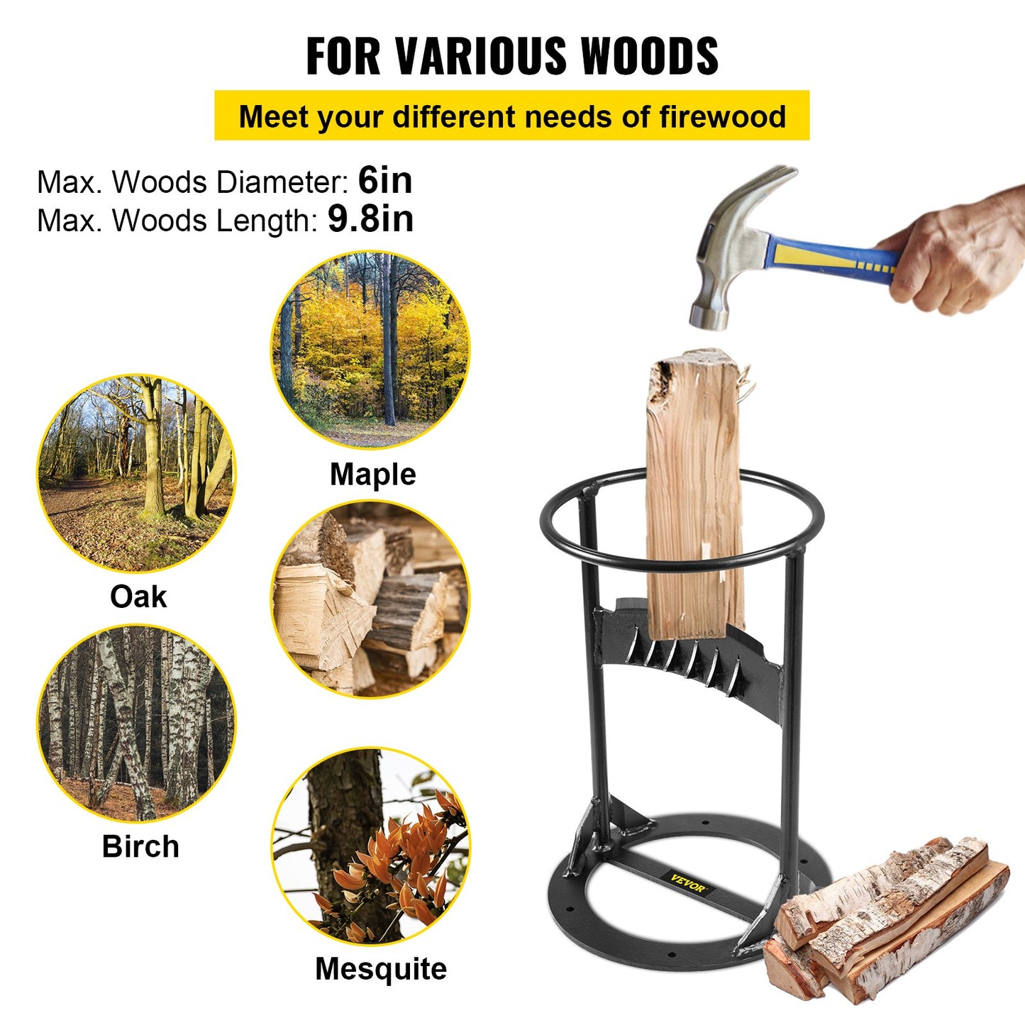 Firewood Splitter, Q235 Steel Wood Splitter Wedge, for Splitting 6" Diameter Wood Manual Wedge Wood Splitter, 8.3"x13" Portable Log Splitting w/ 4 Screws & Blade Cover, for Home, Campsite