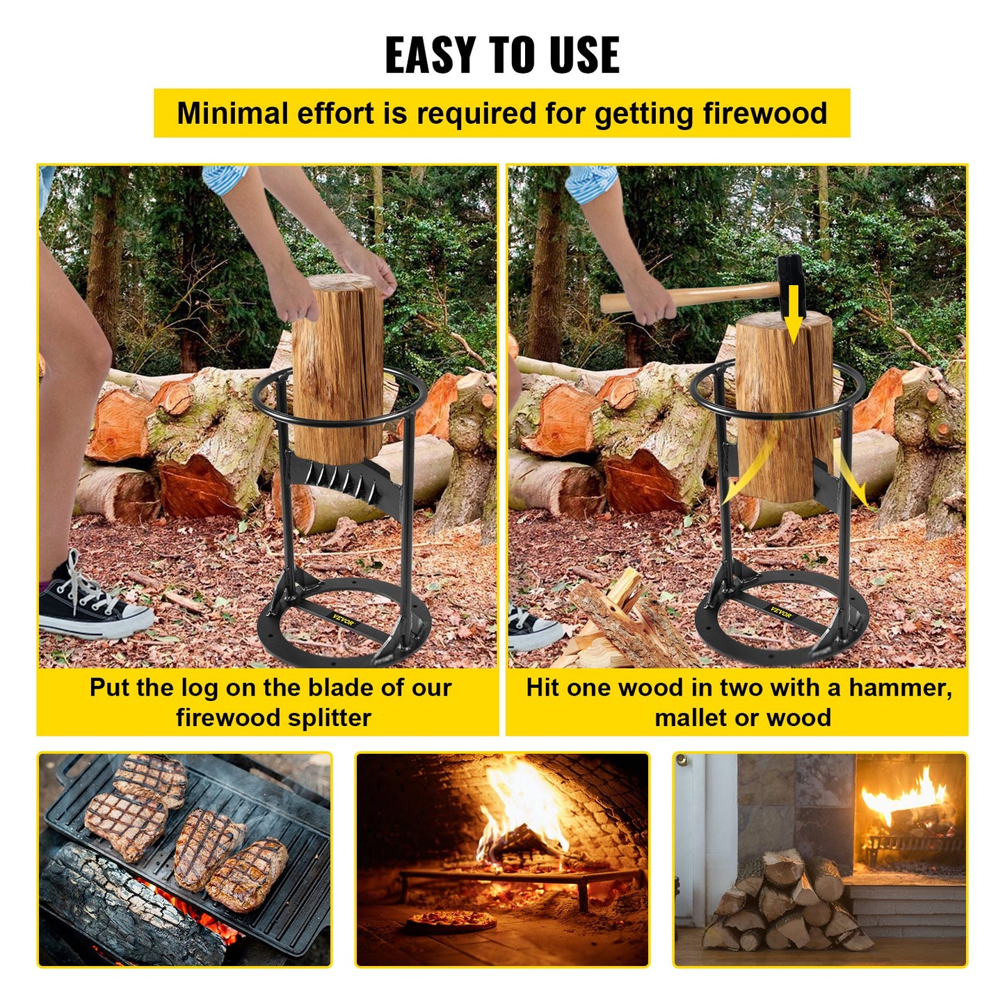 Firewood Splitter, Q235 Steel Wood Splitter Wedge, for Splitting 6" Diameter Wood Manual Wedge Wood Splitter, 8.3"x13" Portable Log Splitting w/ 4 Screws & Blade Cover, for Home, Campsite